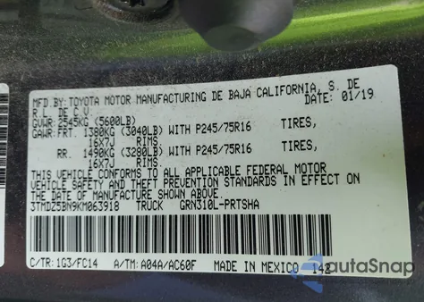 2019 Toyota Tacoma Sr5 V6 from USA, damaged, VIN 3TMDZ5BN9KM063918